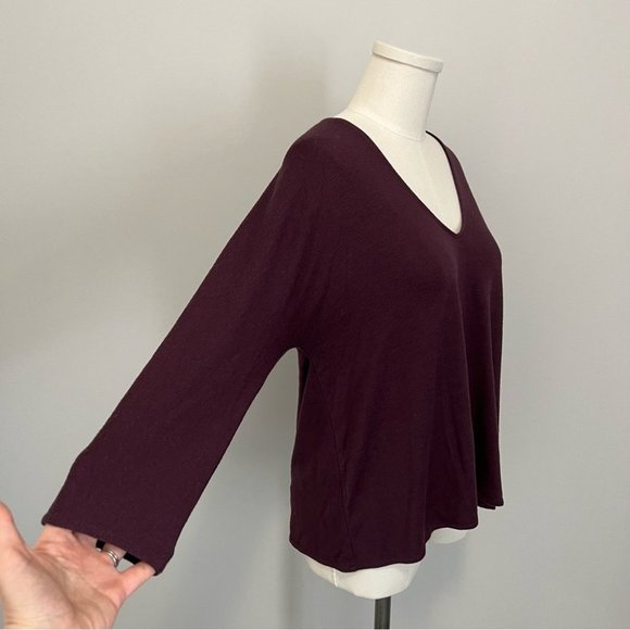 Aritzia Wilfred Free Aneta V-Neck Top Maroon Burgundy Loose Boxy Fit - Picture 8 of 15